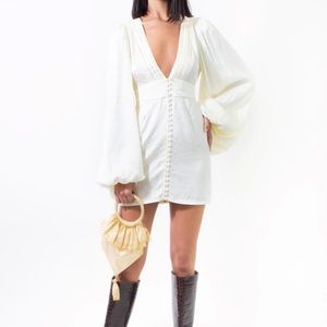 Rat & Boa balloon sleeve satin jacquard mini dress